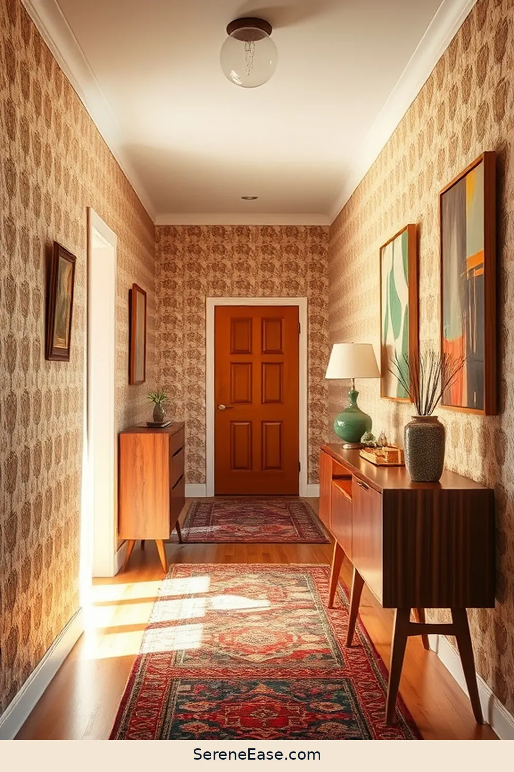 Adding Textures and Patterns for Achieve a Bold and Bright Mid-Century Modern Hallway Style
