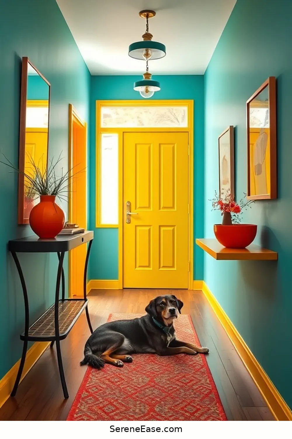 Choosing a Color Palette That Pops for Achieve a Bold and Bright Mid-Century Modern Hallway Style
