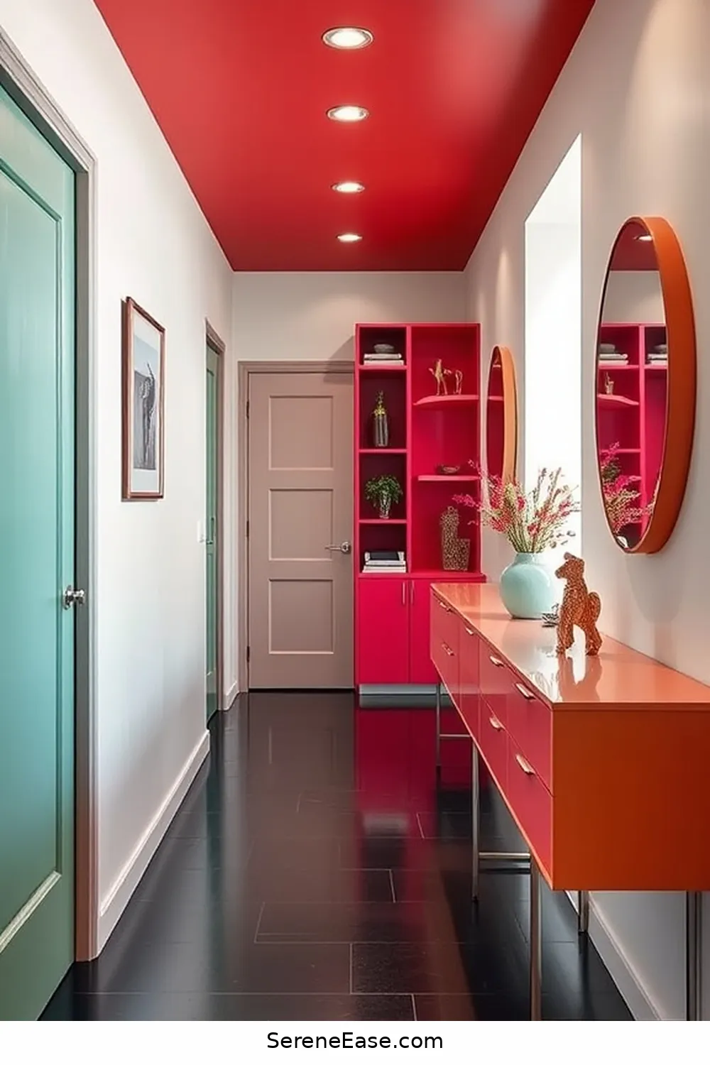 Maximizing Space With Smart Storage Solutions for Achieve a Bold and Bright Mid-Century Modern Hallway Style