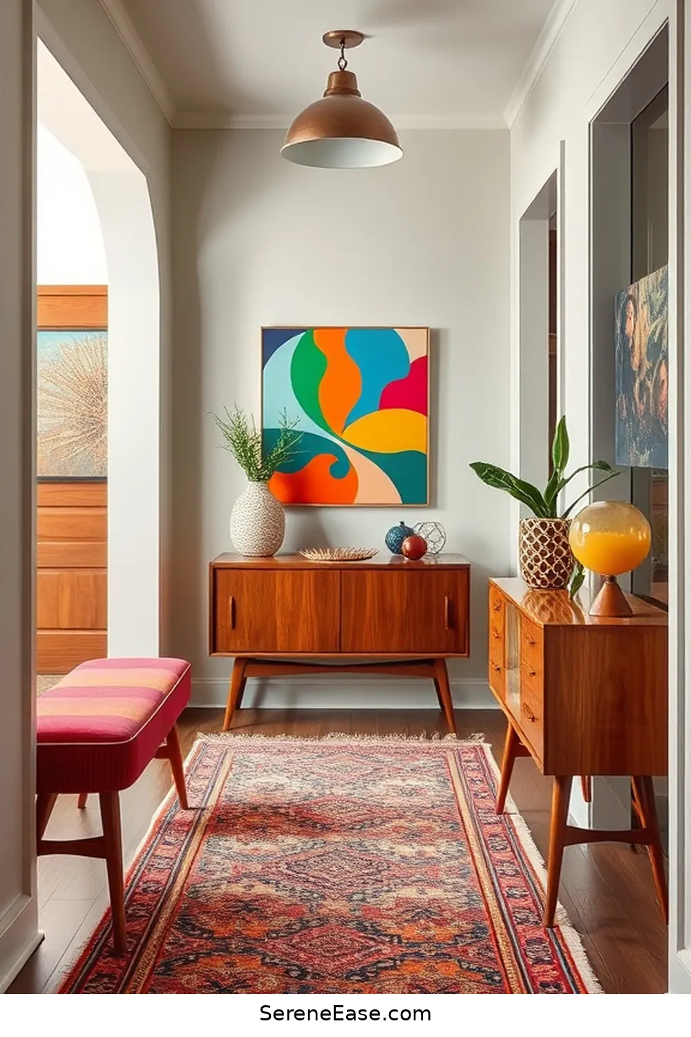 Personalizing Your Hallway With Unique Accessories for Achieve a Bold and Bright Mid-Century Modern Hallway Style
