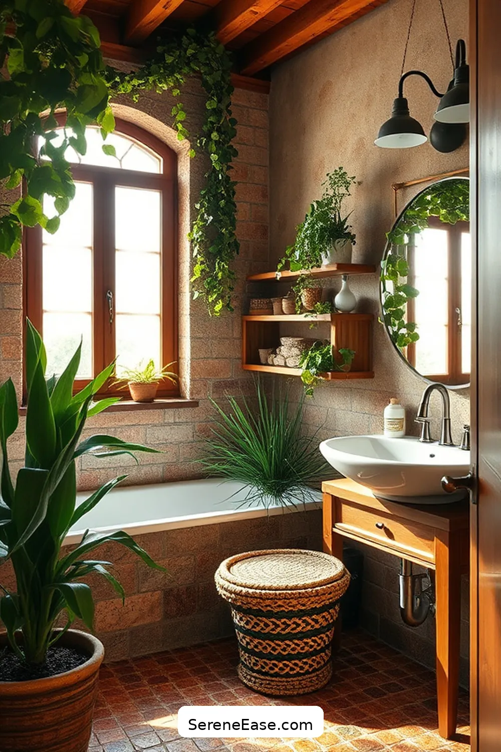 Achieve a Bold and Bright Rustic Bathroom Style 8 Include Greenery and Natural Elements for Achieve a Bold and Bright Rustic Bathroom Style