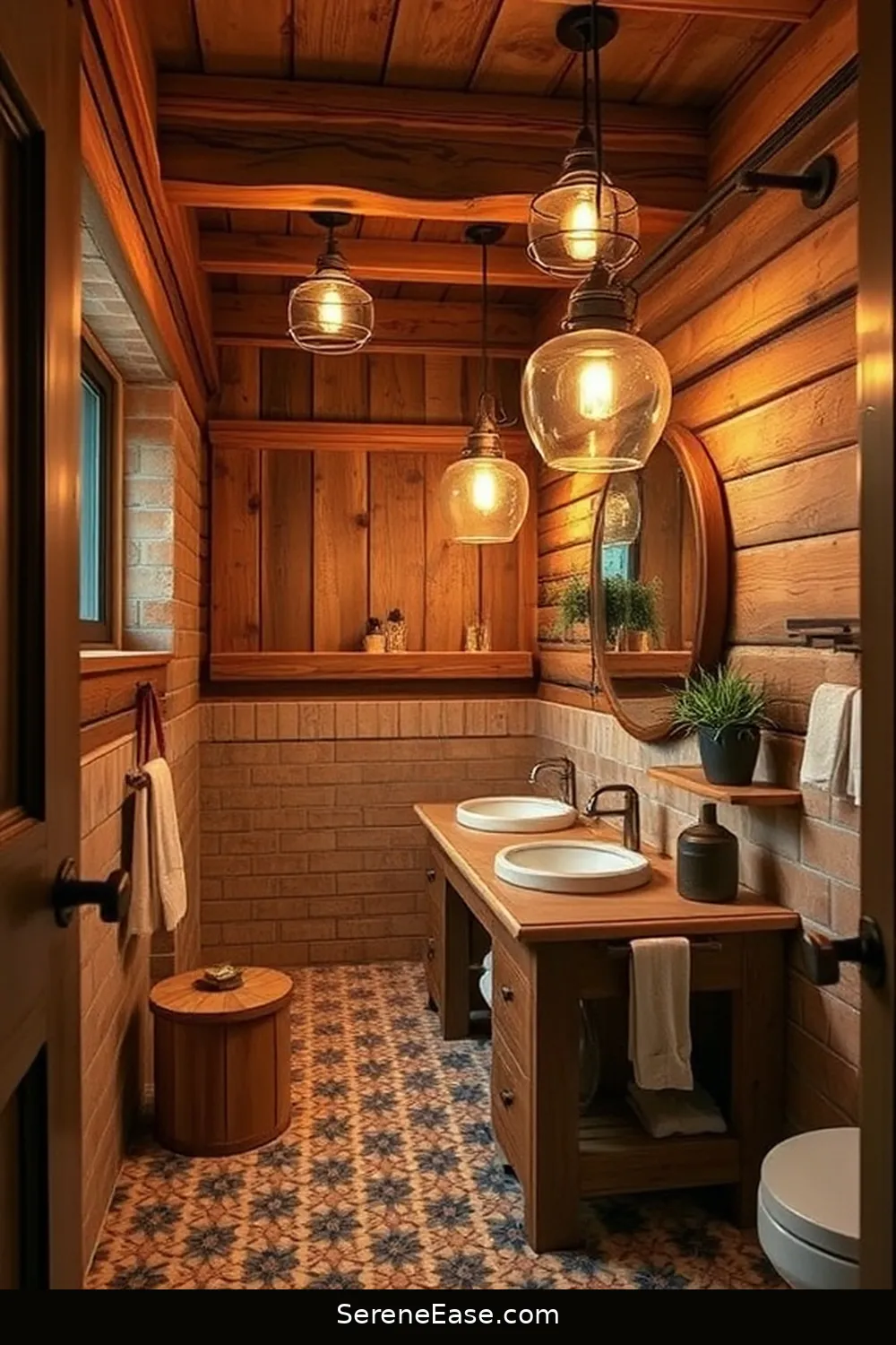 Achieve a Bold and Bright Rustic Bathroom Style 6 Utilize Statement Lighting for Achieve a Bold and Bright Rustic Bathroom Style