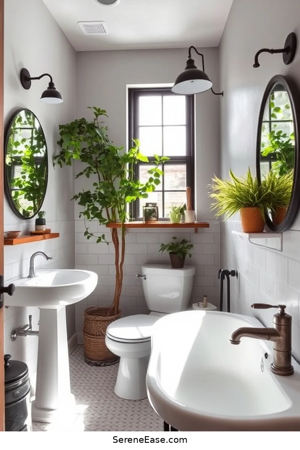 Adding Rustic Accents for Achieve a Monochromatic Bathroom in Modern Farmhouse Style
