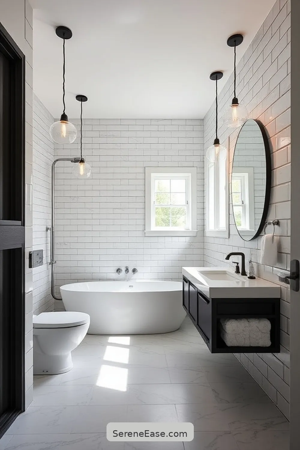 Maximizing Lighting Options for Achieve a Monochromatic Bathroom in Modern Farmhouse Style