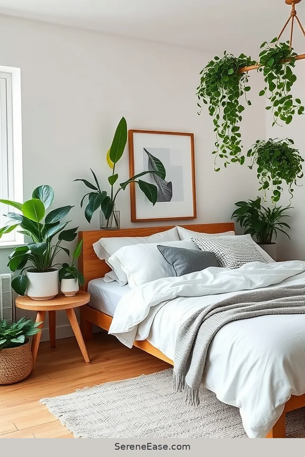 Add Greenery for a Touch of Nature for Achieve a Monochromatic Scandinavian Bedroom in 19 Ways