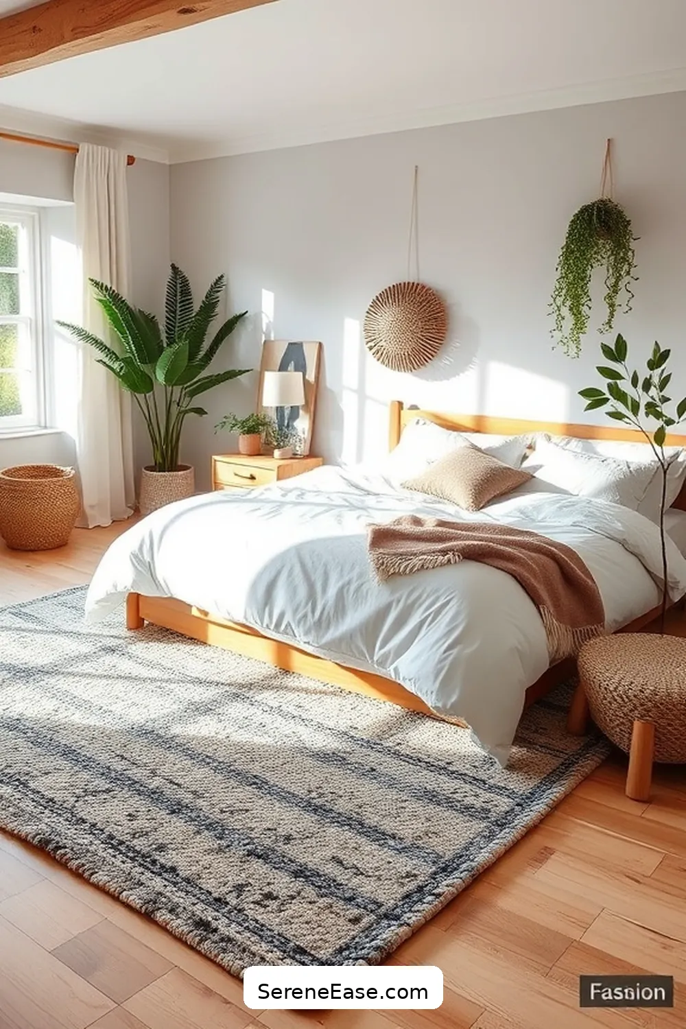 Choose a Cozy Area Rug for Achieve a Monochromatic Scandinavian Bedroom in 19 Ways
