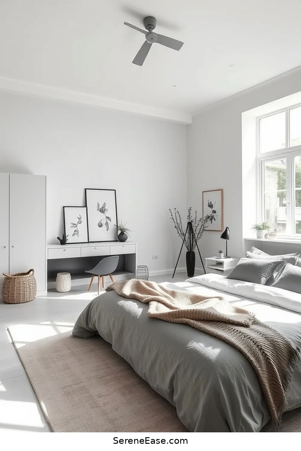 Focus on Functional Design for Achieve a Monochromatic Scandinavian Bedroom in 19 Ways