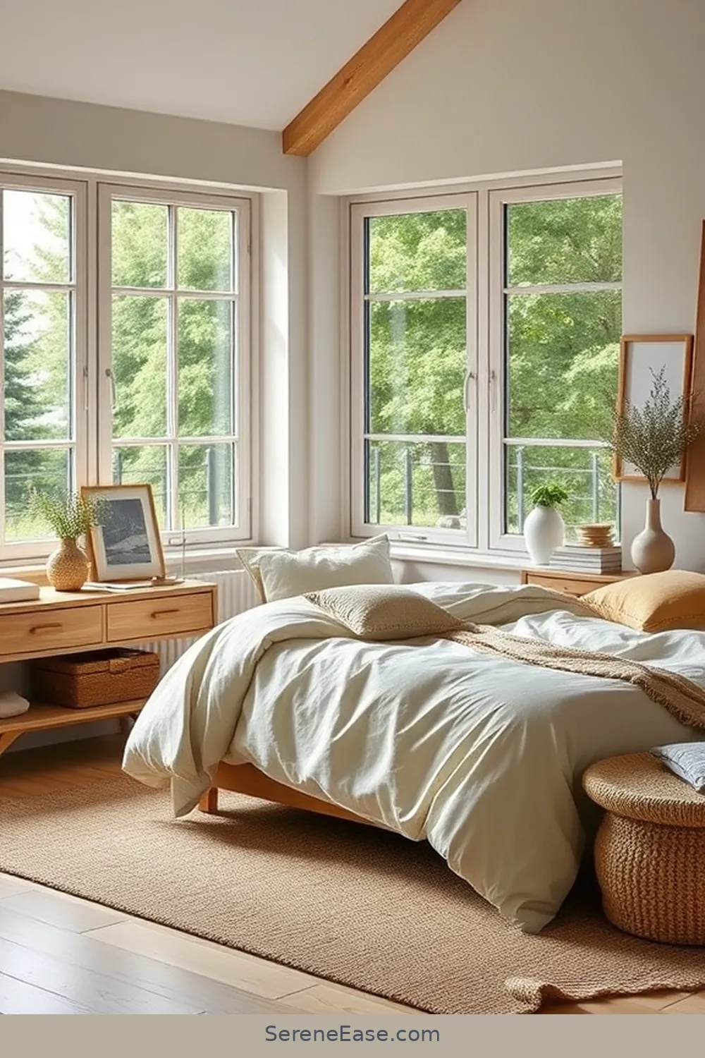 Incorporate Natural Materials for Achieve a Monochromatic Scandinavian Bedroom in 19 Ways