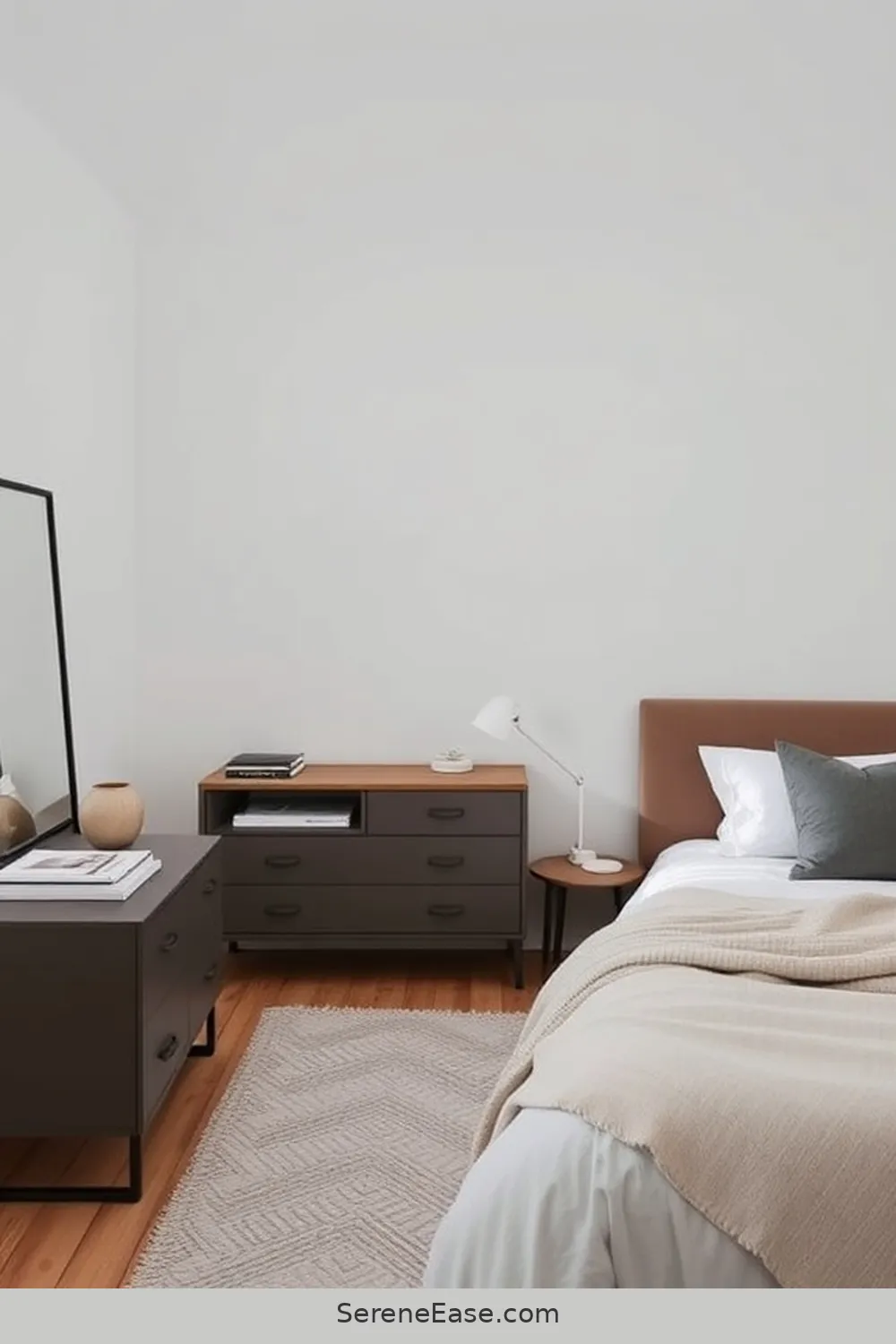 Keep Surfaces Clutter-Free for Achieve a Monochromatic Scandinavian Bedroom in 19 Ways