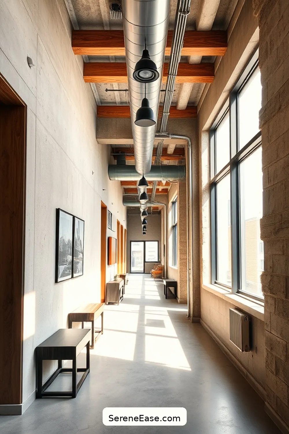 Achieving Neutral Tones in Your Industrial-Style Hallway 11 Emphasizing Wooden Elements for Achieving Neutral Tones in Your Industrial-Style Hallway