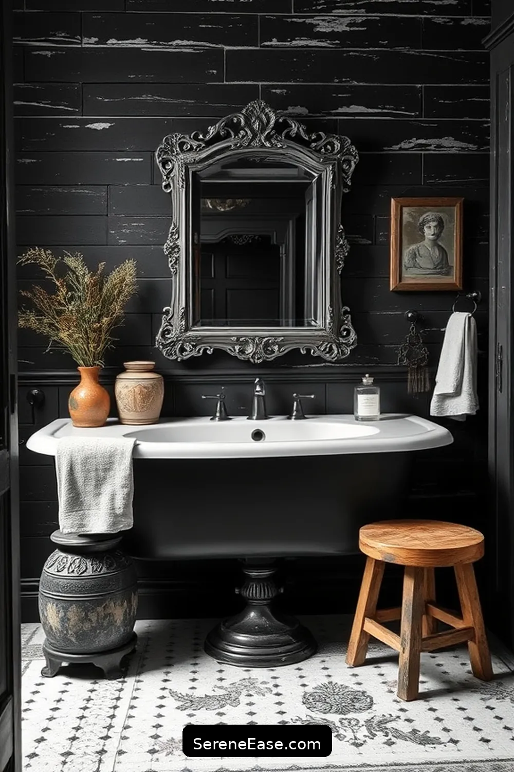Accentuating With Vintage Accessories for Achieving a Black and White Rustic Bathroom Style