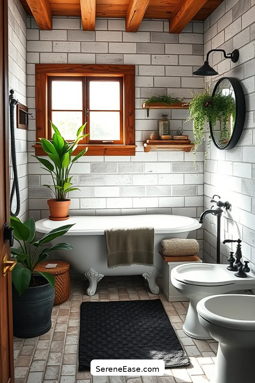 Adding Natural Elements for Achieving a Black and White Rustic Bathroom Style