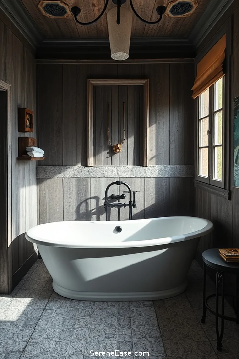Creating a Focal Point With a Statement Bathtub for Achieving a Black and White Rustic Bathroom Style