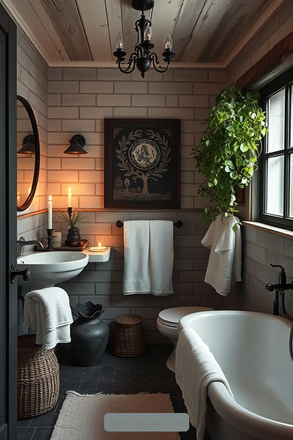 Final Touches for a Cozy Atmosphere for Achieving a Black and White Rustic Bathroom Style