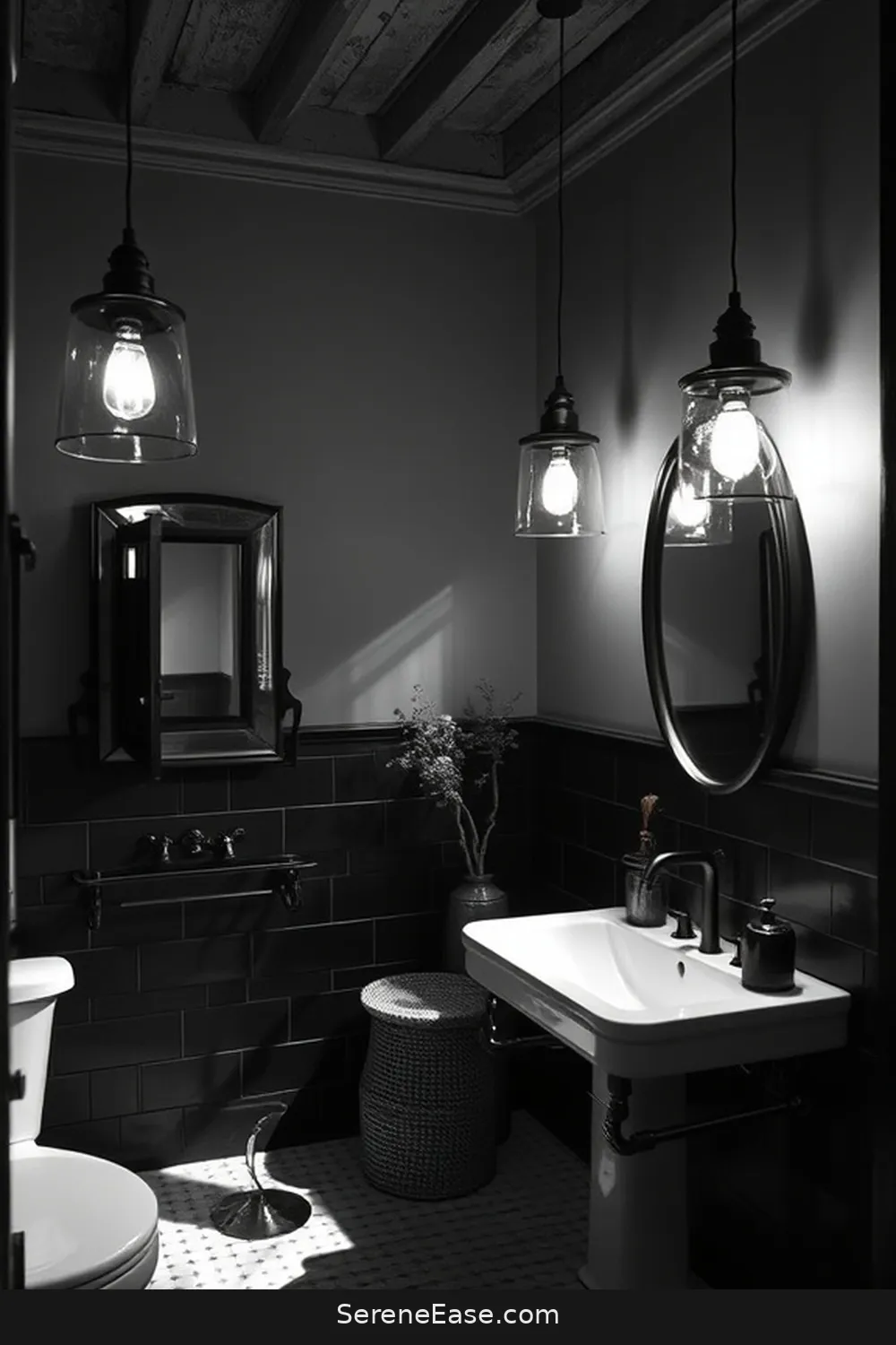 Lighting: Balancing Functionality and Ambiance for Achieving a Black and White Rustic Bathroom Style