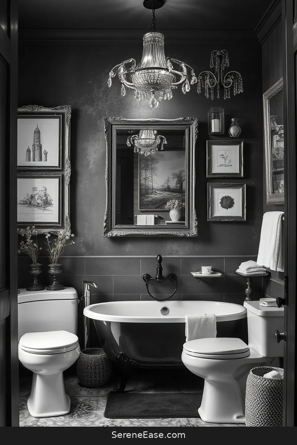 Personalizing With Artwork and Decor for Achieving a Black and White Rustic Bathroom Style