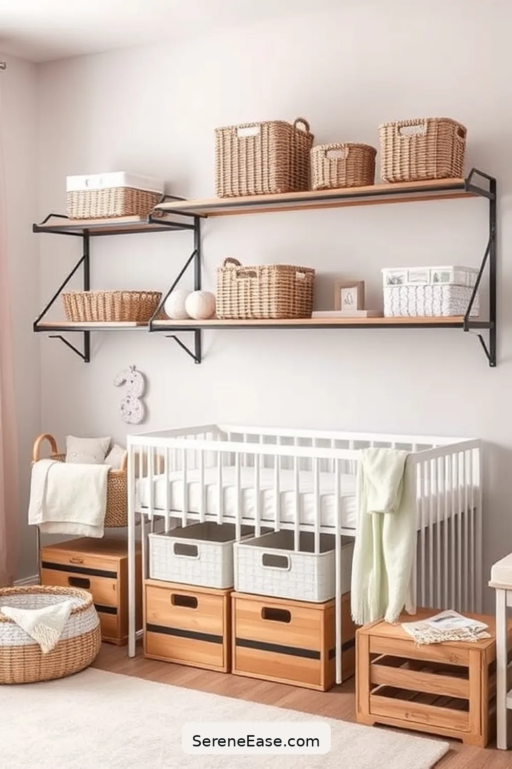 Storage Solutions That Match Aesthetics for Blending Pastels and Industrial Style in Your Nursery