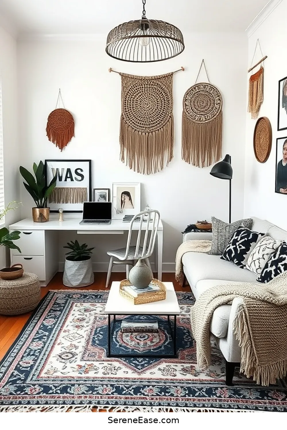 Create a Black and White Bohemian Home Office Style 4 Incorporate Eclectic Textiles for Create a Black and White Bohemian Home Office Style