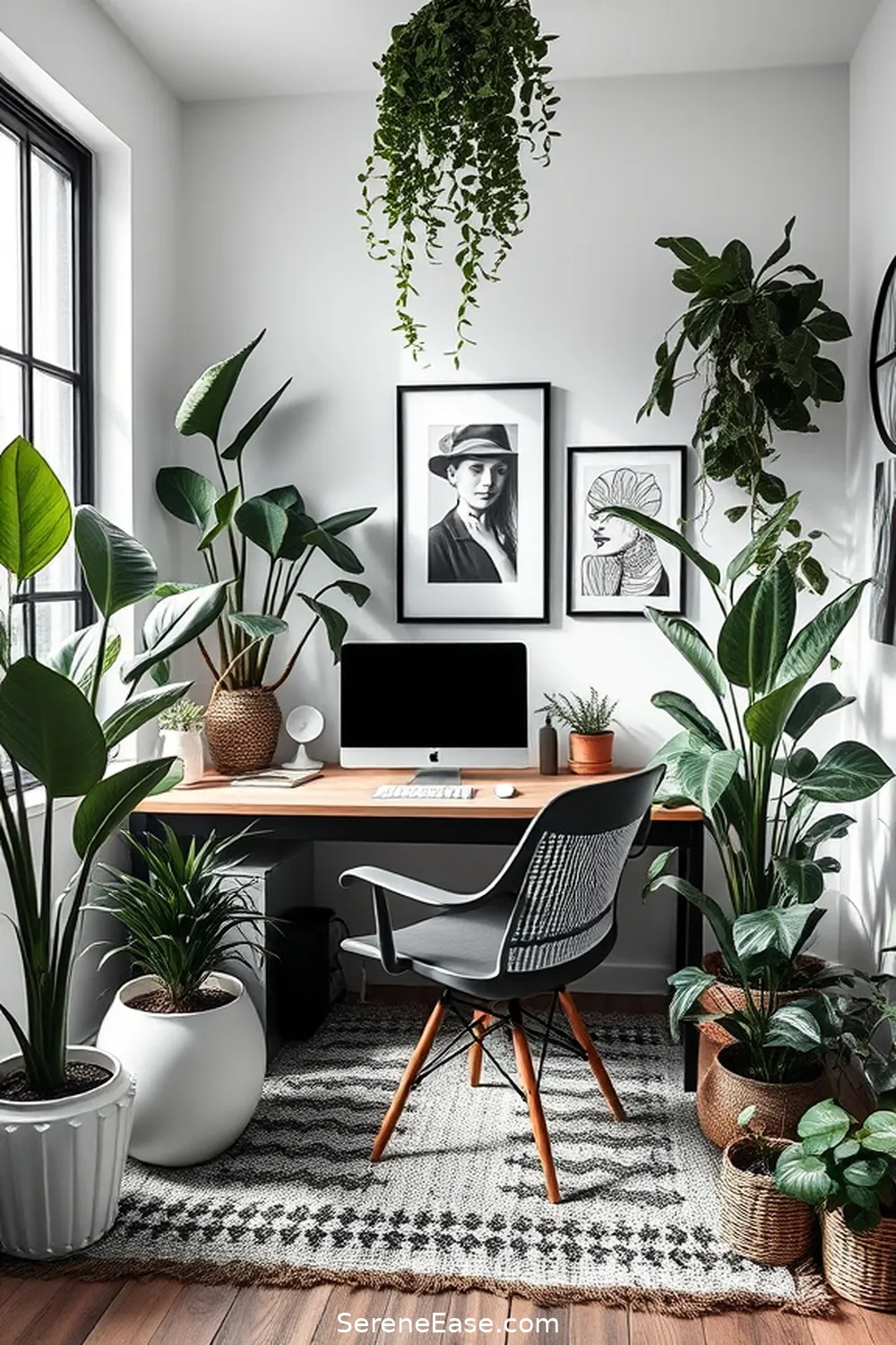 Create a Black and White Bohemian Home Office Style 9 Incorporate Greenery for Create a Black and White Bohemian Home Office Style