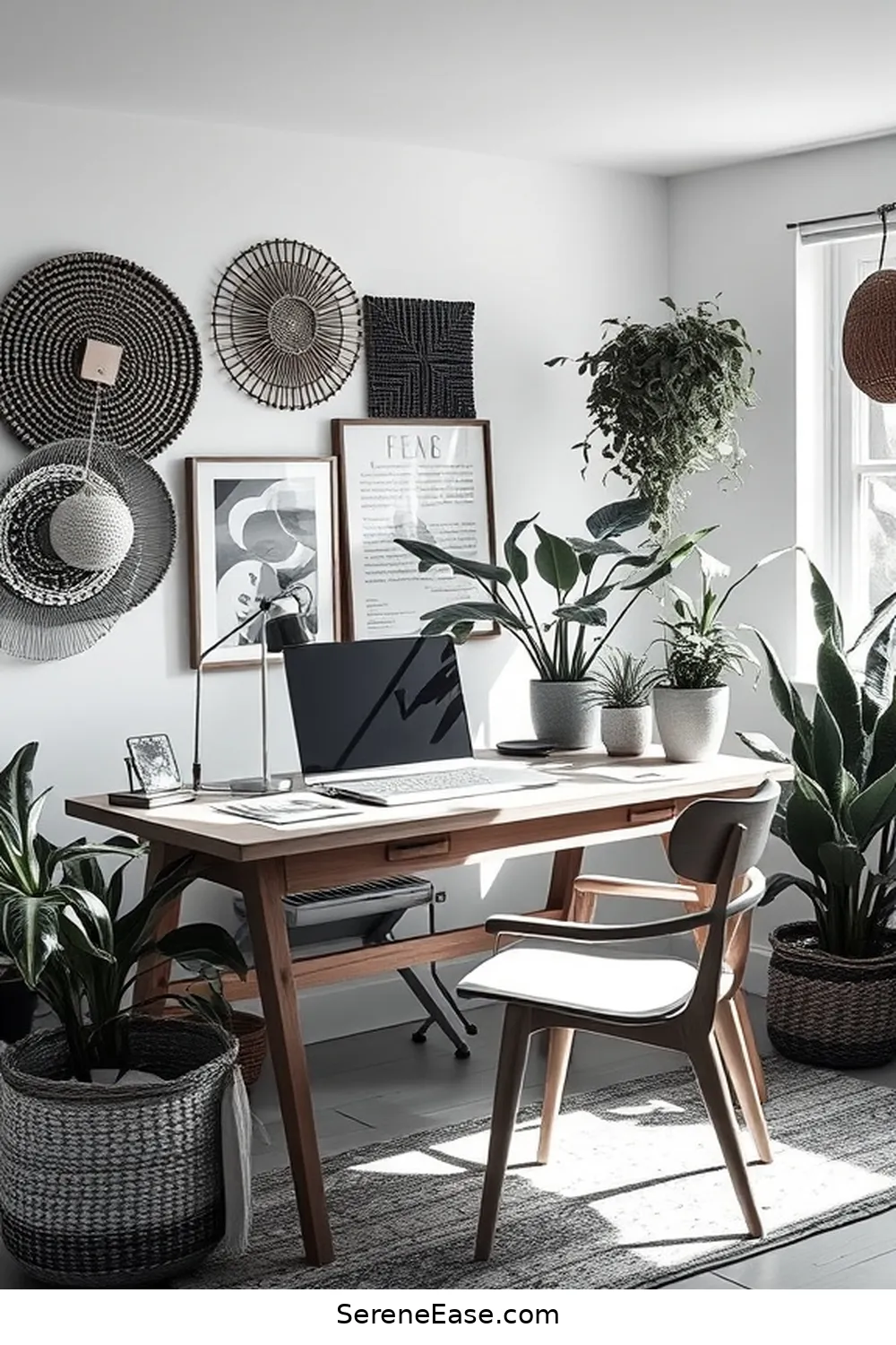 Create a Black and White Bohemian Home Office Style 6 Utilize Natural Materials for Create a Black and White Bohemian Home Office Style