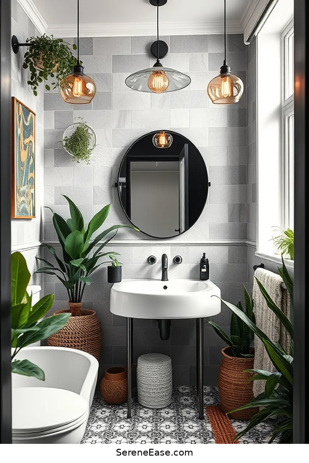 Create a Bohemian-Inspired Black and White Bathroom Style 4 Choose Statement Lighting Fixtures for Create a Bohemian-Inspired Black and White Bathroom Style