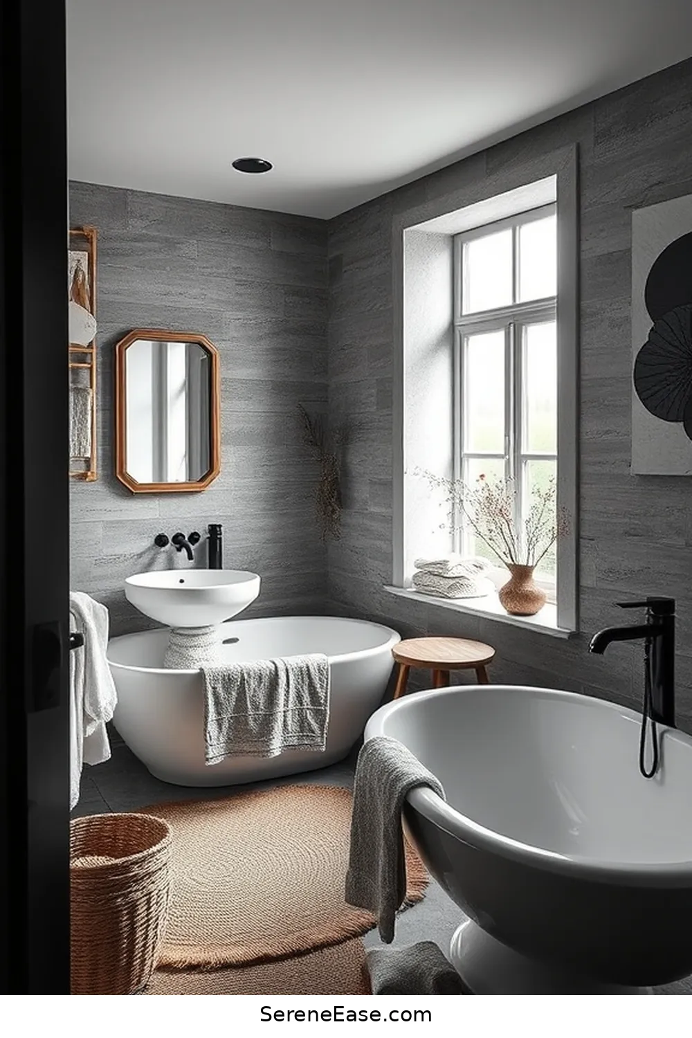 Create a Bohemian-Inspired Black and White Bathroom Style 2 Embrace Natural Textures and Materials for Create a Bohemian-Inspired Black and White Bathroom Style