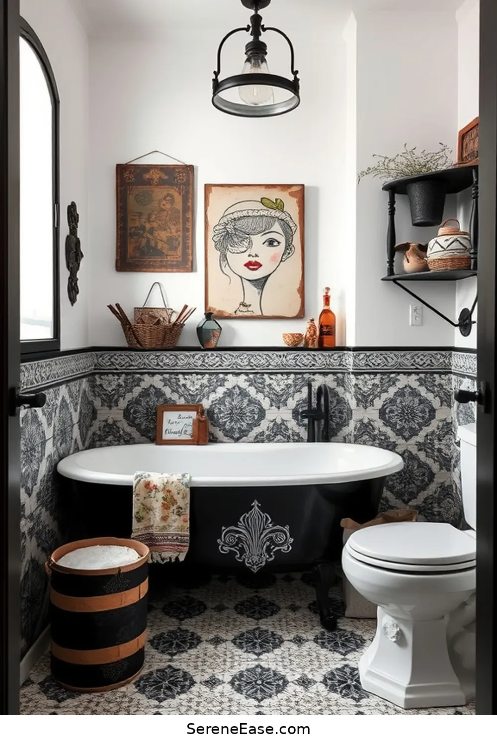 Create a Bohemian-Inspired Black and White Bathroom Style 6 Personalize With Unique Accessories and Art for Create a Bohemian-Inspired Black and White Bathroom Style