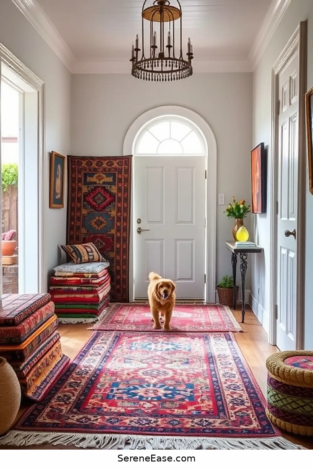 Create a Bold and Bright Bohemian Entryway Style 8 Create a Welcoming Rug Layer for Create a Bold and Bright Bohemian Entryway Style