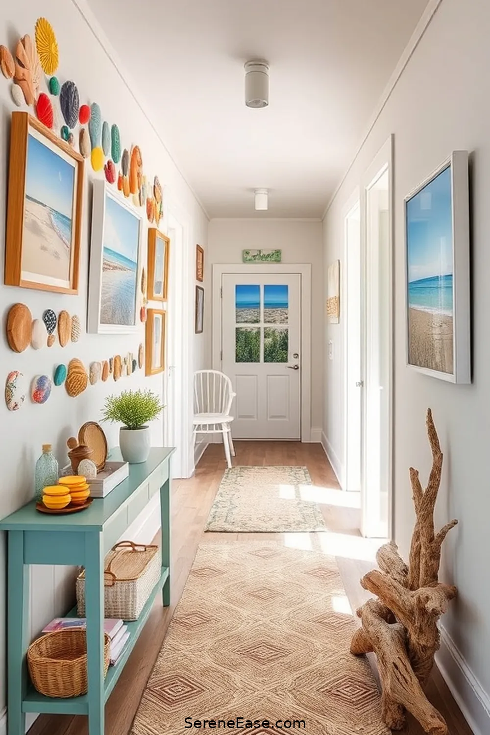 Create a Bold and Bright Coastal Hallway Style 14 Personalize With Coastal Souvenirs for Create a Bold and Bright Coastal Hallway Style