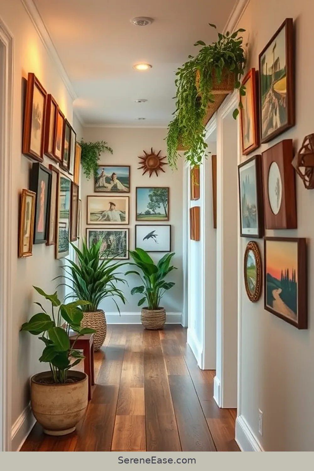 Create a Bold and Bright Rustic Hallway Style 9 Create a Gallery Wall With Art for Create a Bold and Bright Rustic Hallway Style