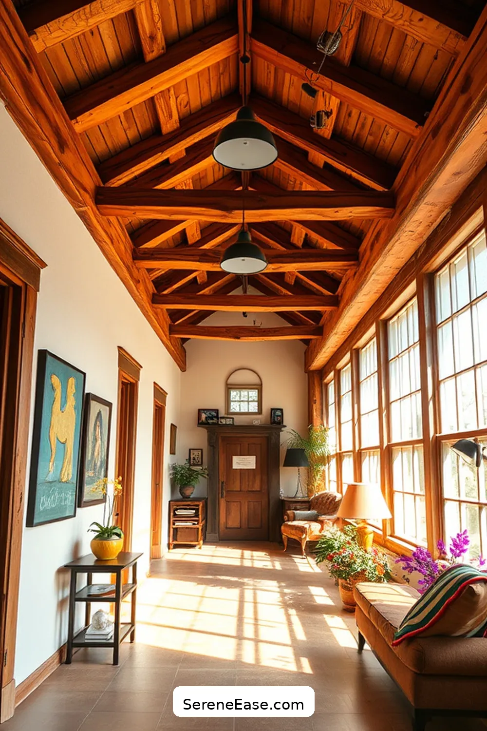 Create a Bold and Bright Rustic Hallway Style 5 Highlight Exposed Wood Elements for Create a Bold and Bright Rustic Hallway Style