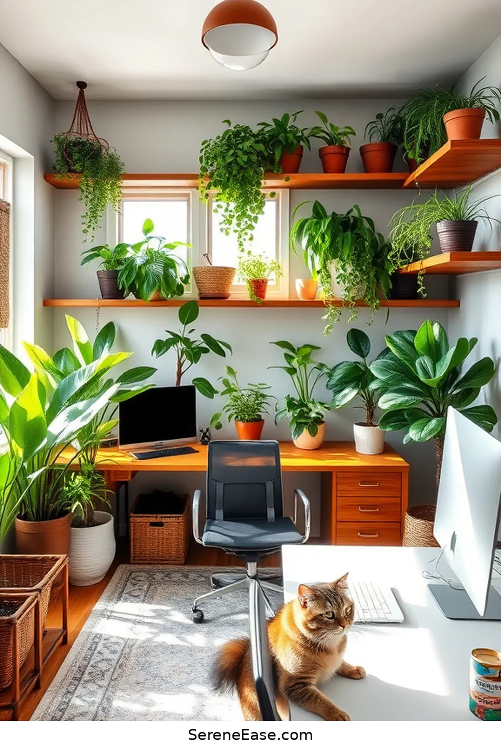 Bring the Outdoors in With Greenery for Create a Bold and Bright Rustic Home Office Style