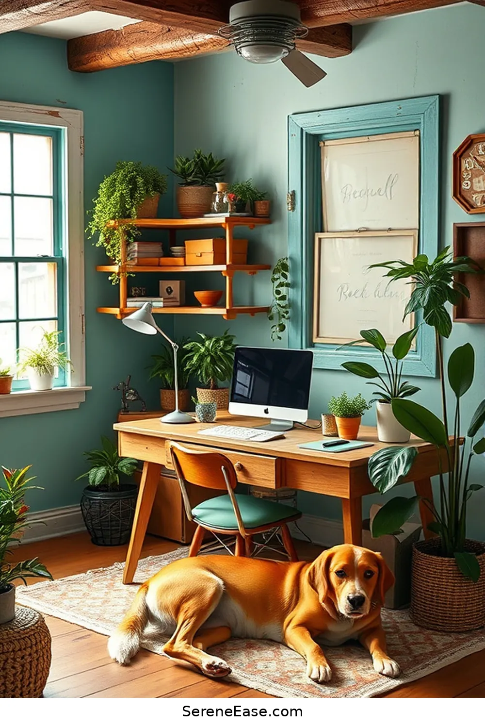 Choose a Vibrant Color Palette for Create a Bold and Bright Rustic Home Office Style