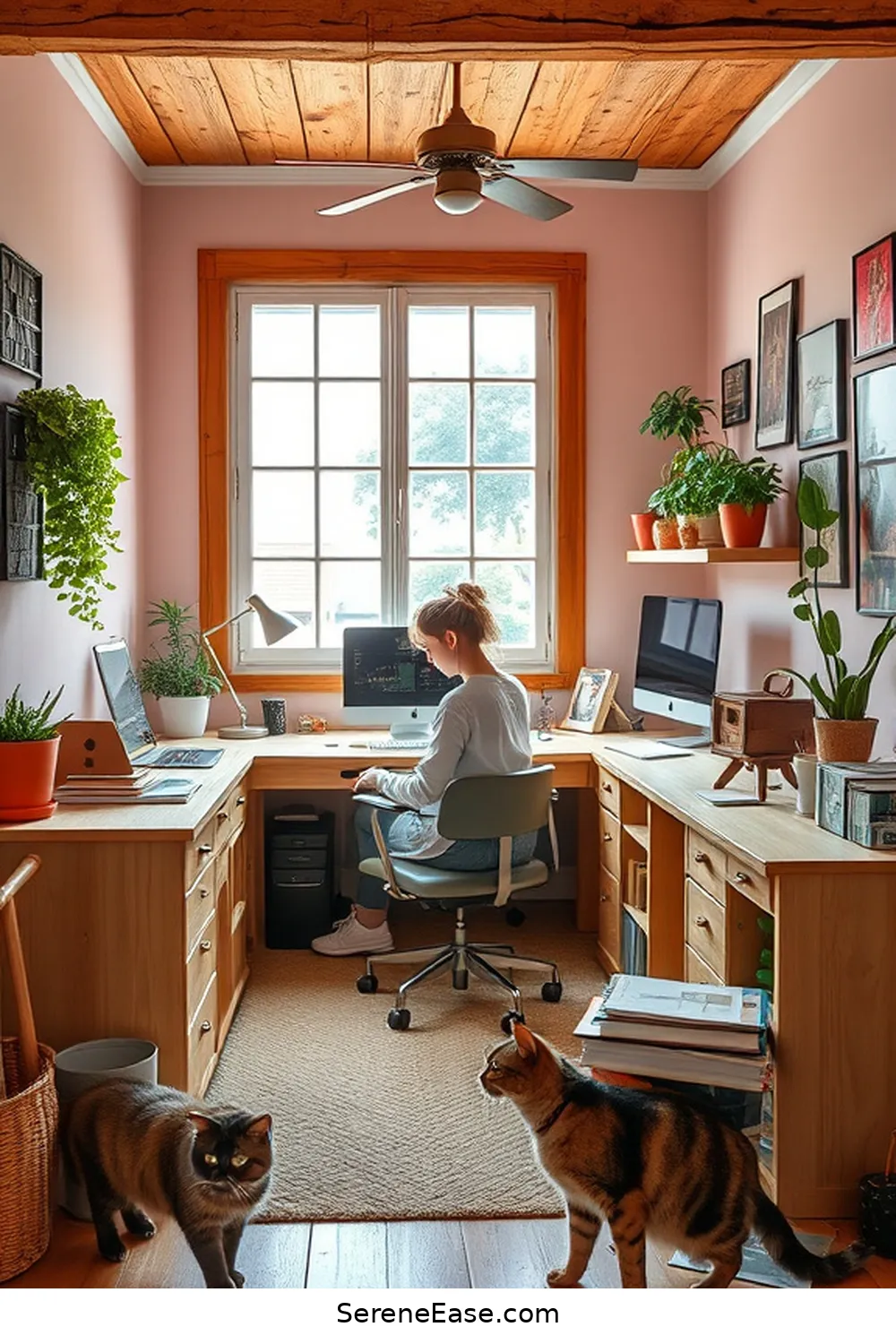 Create Functional Work Zones for Create a Bold and Bright Rustic Home Office Style