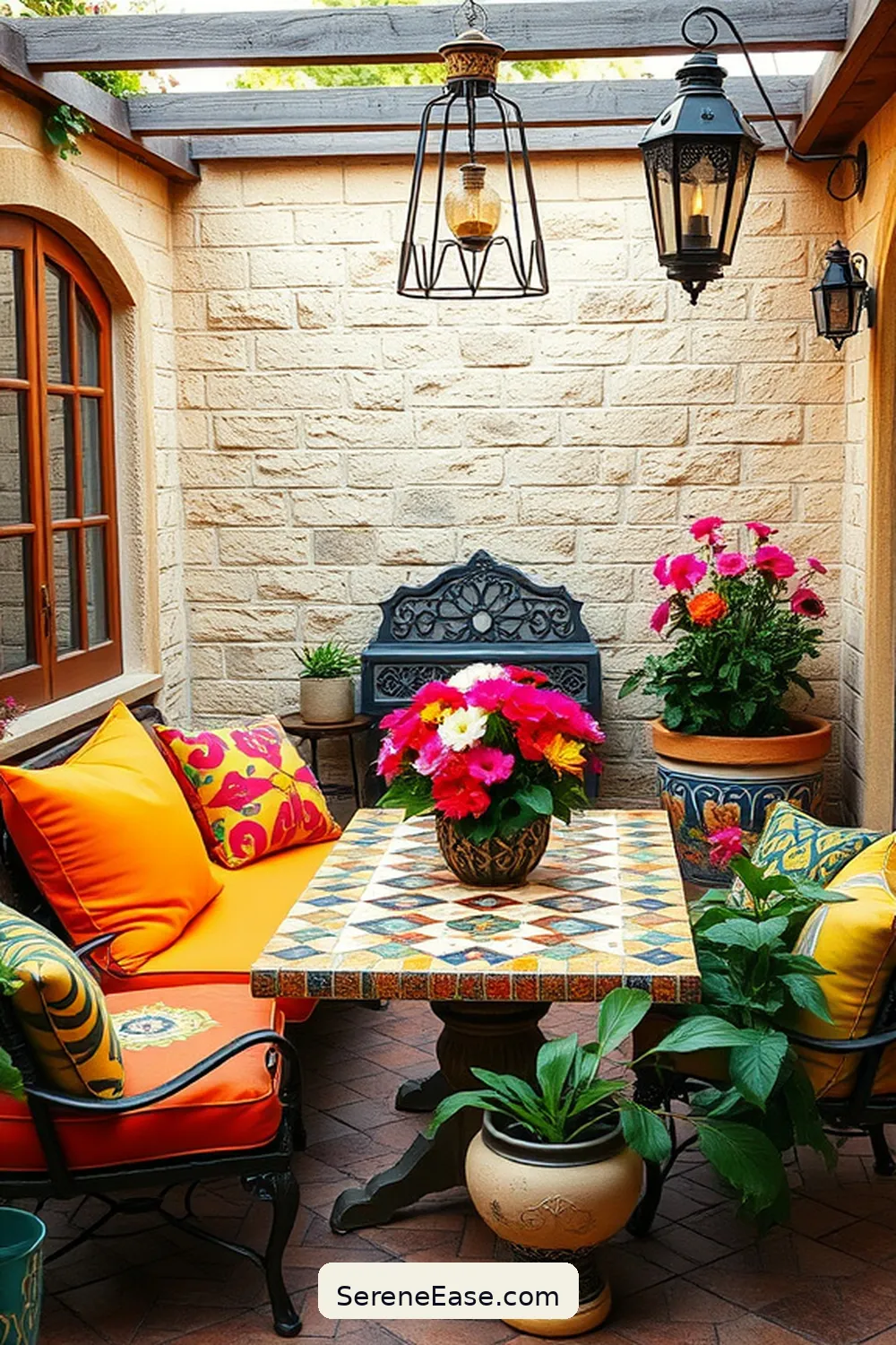 Create a Bold and Bright Rustic Outdoor Patio 6 Using Statement Decor Pieces for Create a Bold and Bright Rustic Outdoor Patio