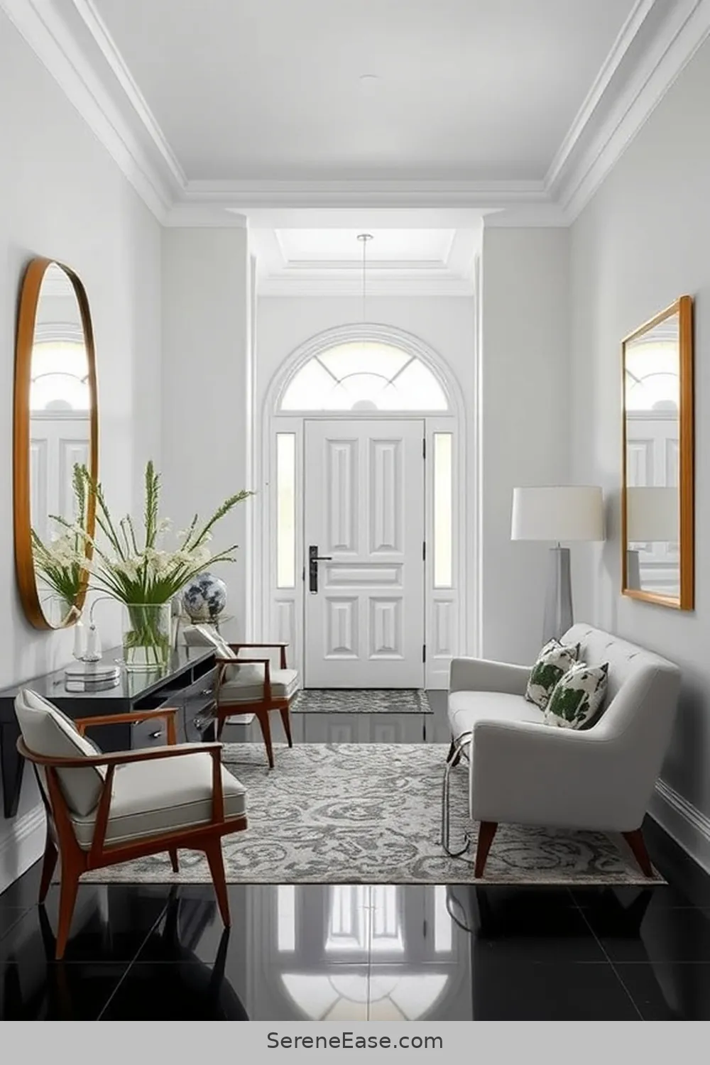 Create a Monochromatic Entryway in Mid-Century Modern Style 12 Utilizing Mirrors to Enhance Space for Create a Monochromatic Entryway in Mid-Century Modern Style