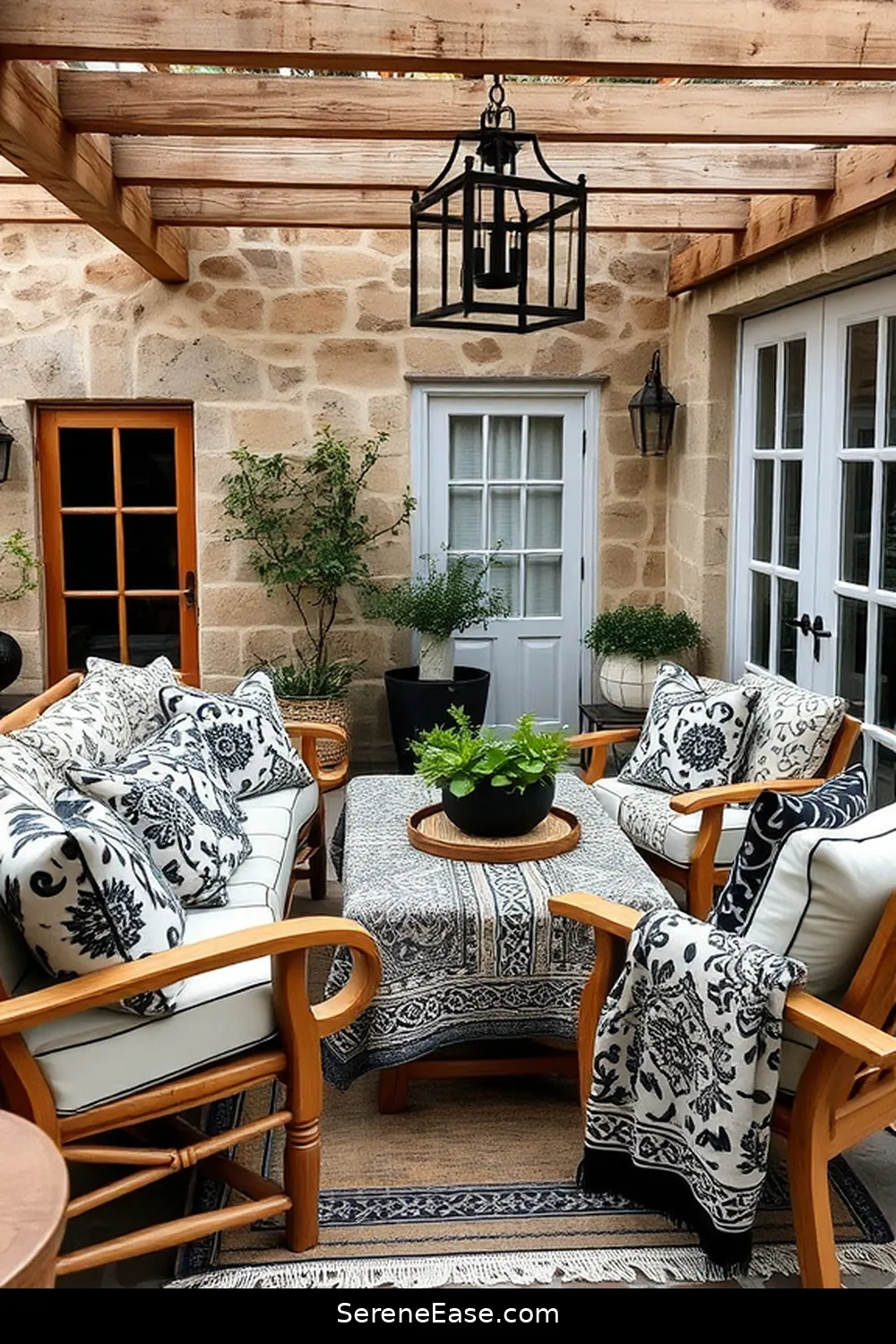 Create a Rustic Outdoor Patio in Black and White Style 5 Incorporating Black and White Textiles for Create a Rustic Outdoor Patio in Black and White Style