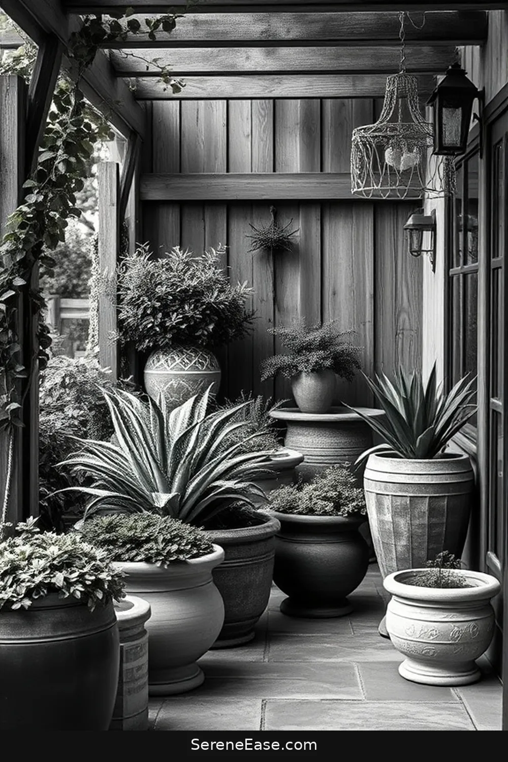 Create a Rustic Outdoor Patio in Black and White Style 9 Utilizing Planters and Greenery for Create a Rustic Outdoor Patio in Black and White Style