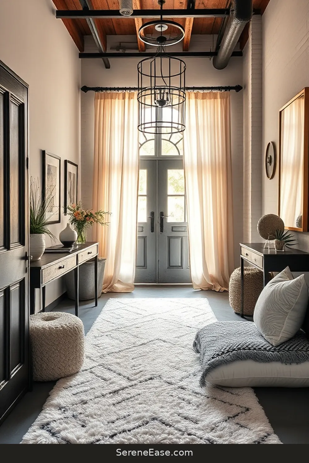 Create a Stunning Black and White Industrial Style Entryway 13 Layering Textiles for Warmth for Create a Stunning Black and White Industrial Style Entryway