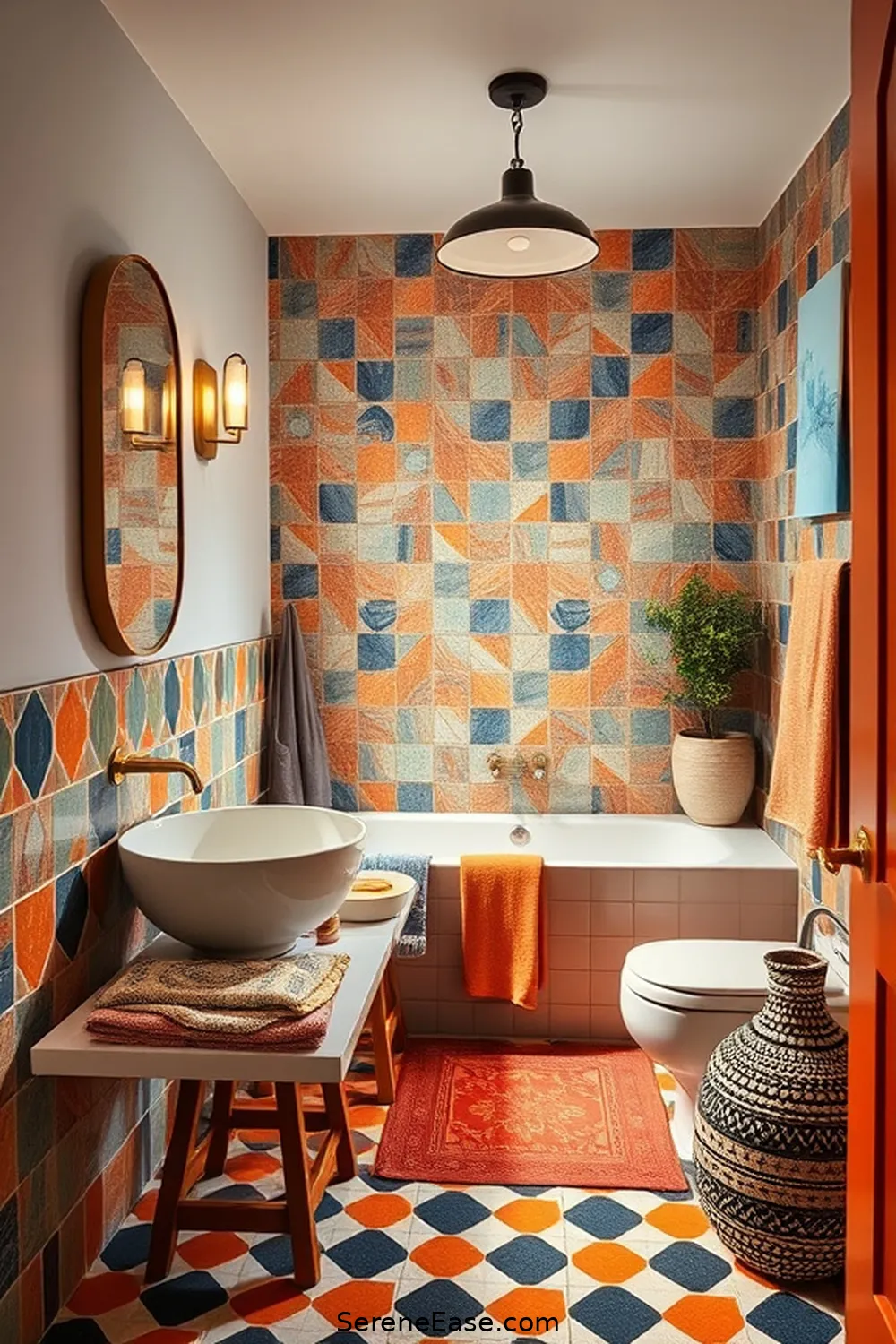 Design a Bold and Bright Bathroom in Mid-Century Modern Style 11 Balancing Patterns and Textures for Design a Bold and Bright Bathroom in Mid-Century Modern Style