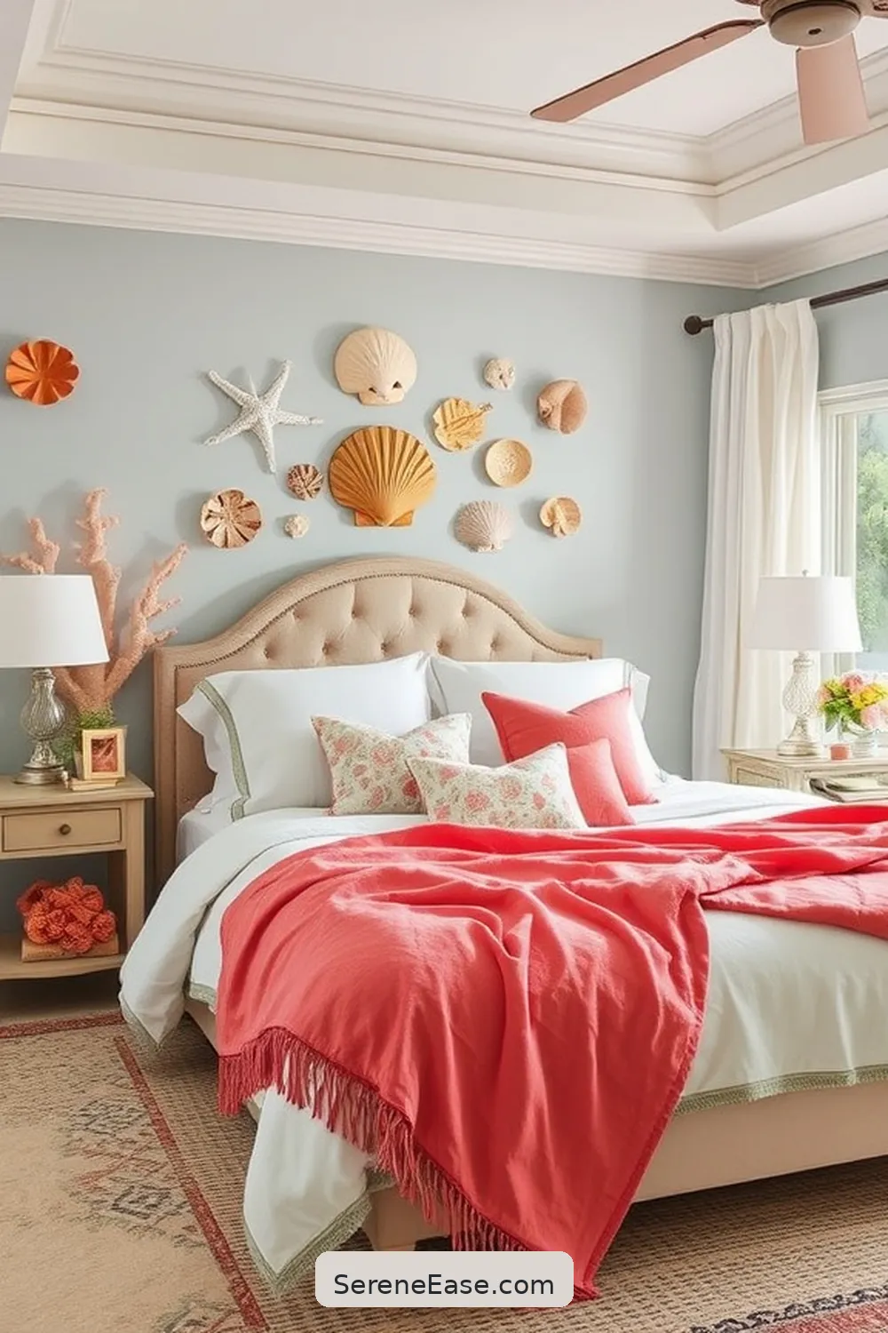 Implement a Shell or Coral Theme for Embrace Bold and Bright Coastal Style in Your Bedroom: 16 Ways