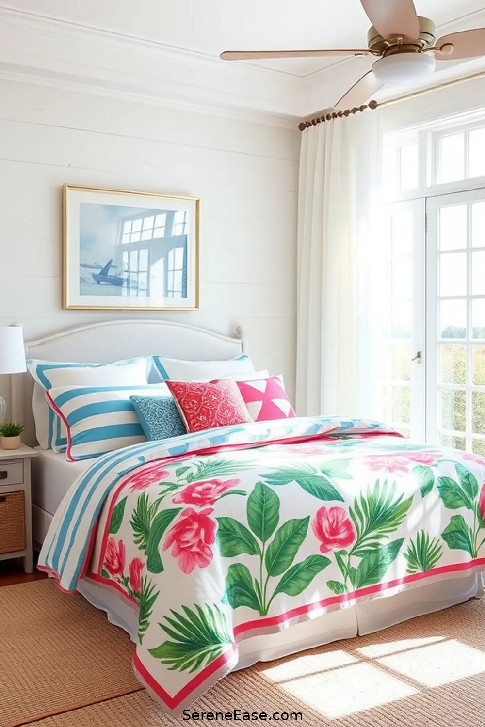 Select Beachy Bedding for Embrace Bold and Bright Coastal Style in Your Bedroom: 16 Ways