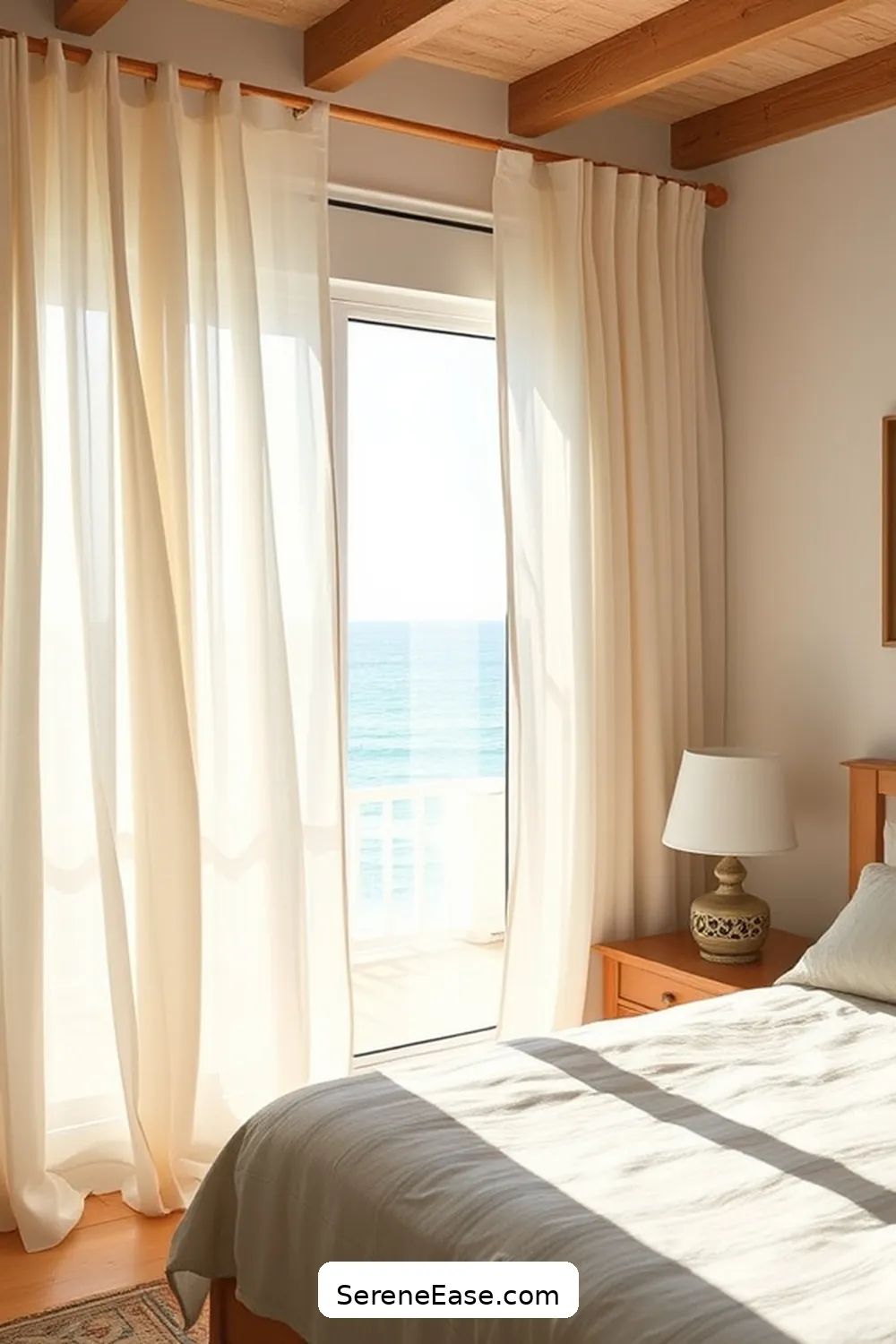 Utilize Breezy Curtains for Embrace Bold and Bright Coastal Style in Your Bedroom: 16 Ways