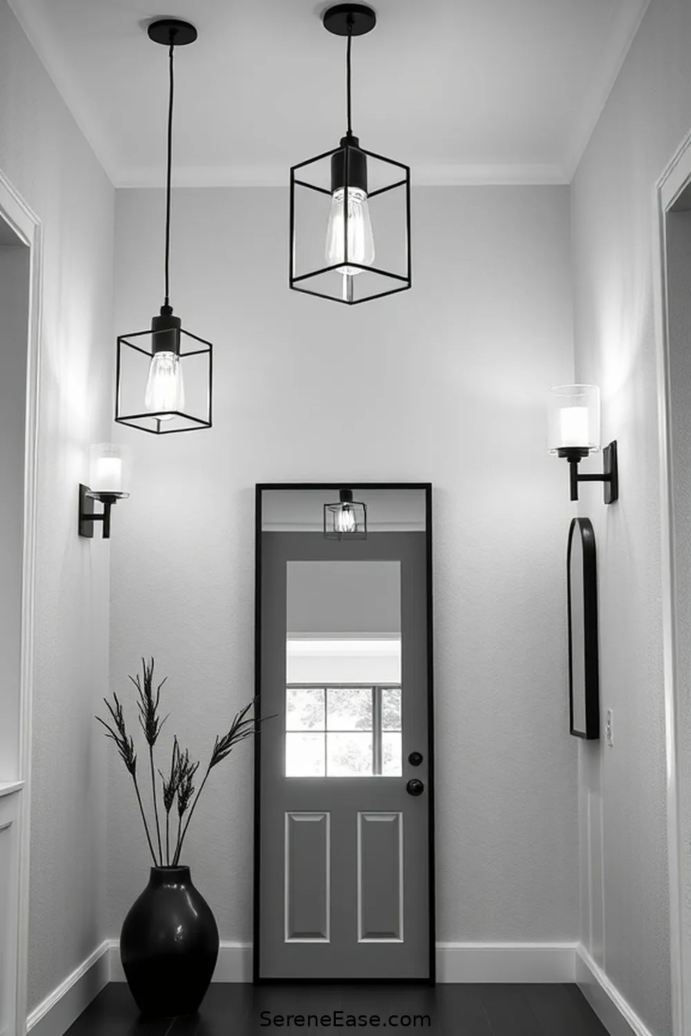 How to Achieve a Black and White Modern Farmhouse Entryway Style 5 Adding Functional and Decorative Lighting for How to Achieve a Black and White Modern Farmhouse Entryway Style