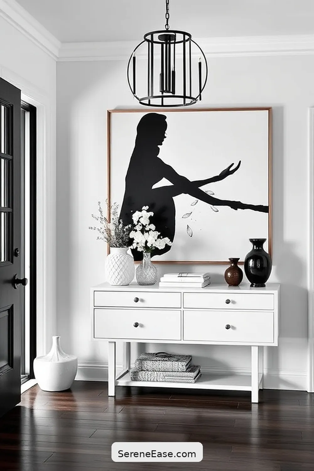 How to Achieve a Black and White Modern Farmhouse Entryway Style 6 Styling With Artwork and Wall Decor for How to Achieve a Black and White Modern Farmhouse Entryway Style