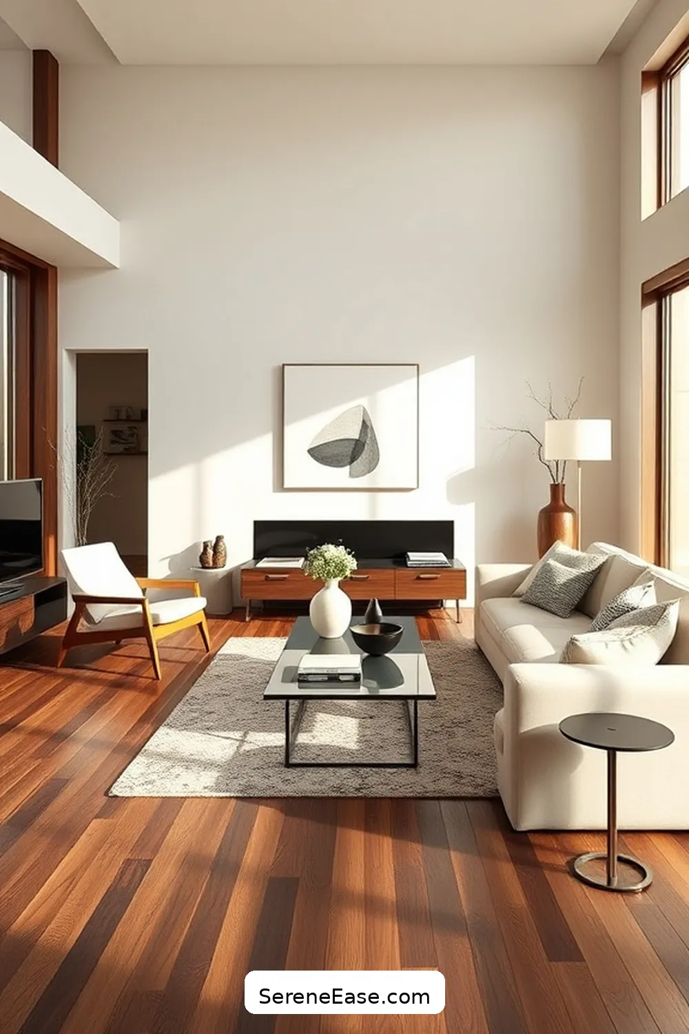 How to Achieve a Monochromatic Living Room in Mid-Century Modern Style 10 Choosing the Right Flooring for How to Achieve a Monochromatic Living Room in Mid-Century Modern Style