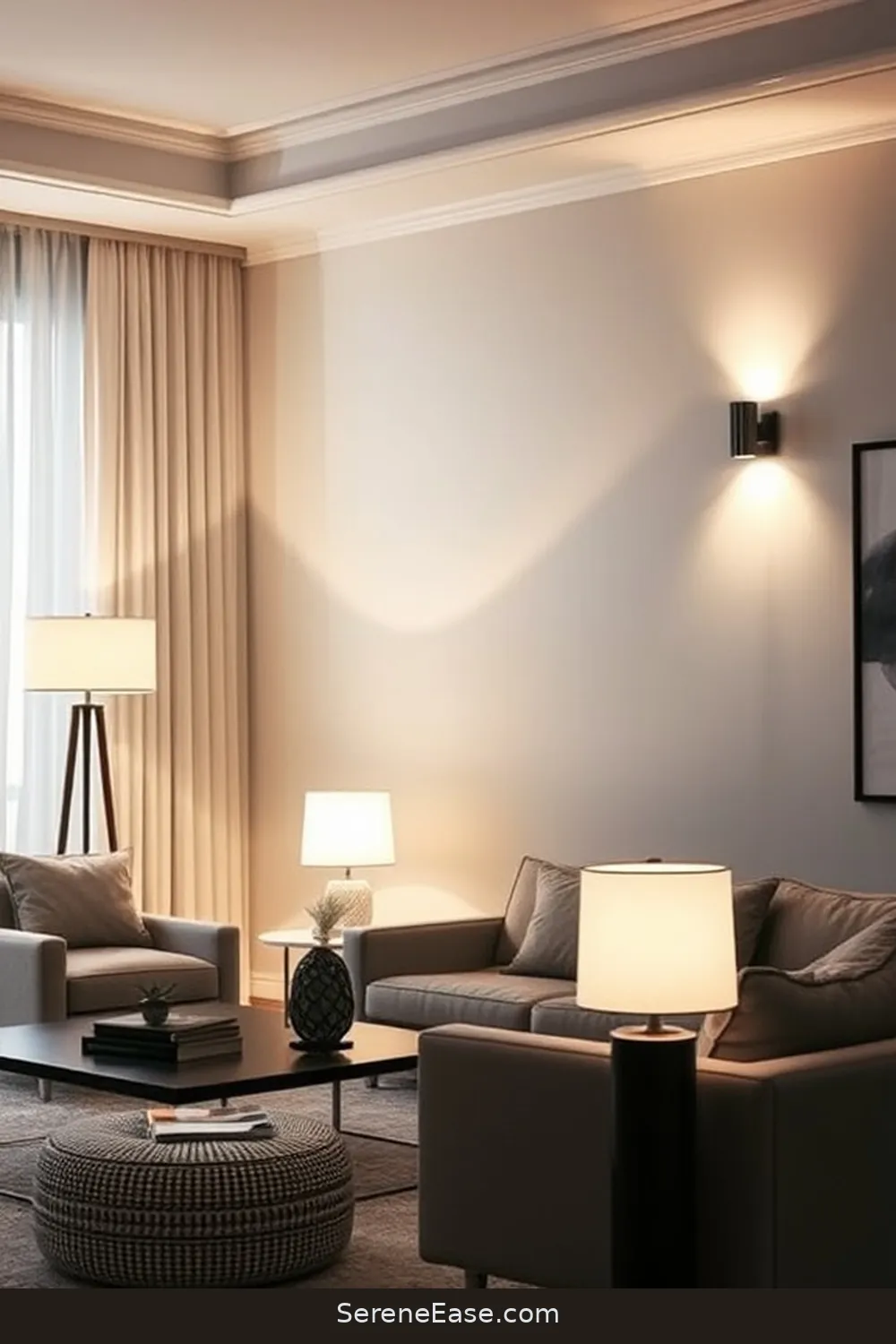 How to Achieve a Monochromatic Living Room in Mid-Century Modern Style 9 Layering Lighting for Ambiance for How to Achieve a Monochromatic Living Room in Mid-Century Modern Style