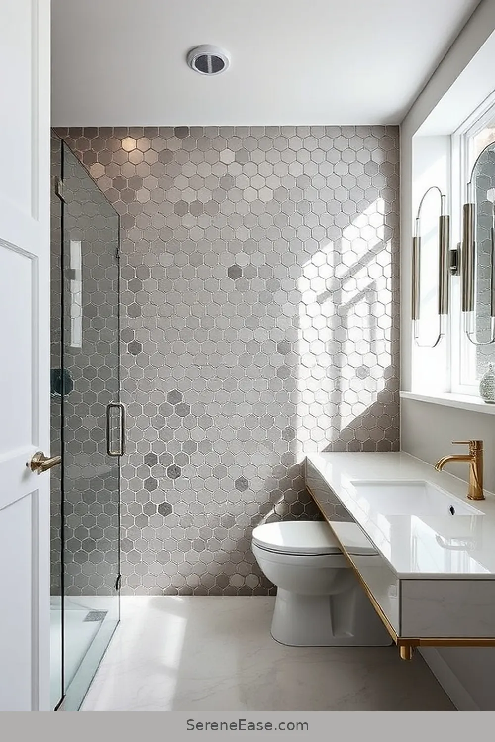 How to Add Metallic Accents in a Minimalist Bathroom Style 11 Using Metallic Tiles for Accent Walls for How to Add Metallic Accents in a Minimalist Bathroom Style
