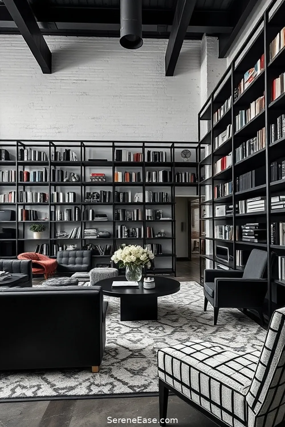 How to Create a Black and White Industrial Style Library 5 Incorporating Statement Furniture for How to Create a Black and White Industrial Style Library