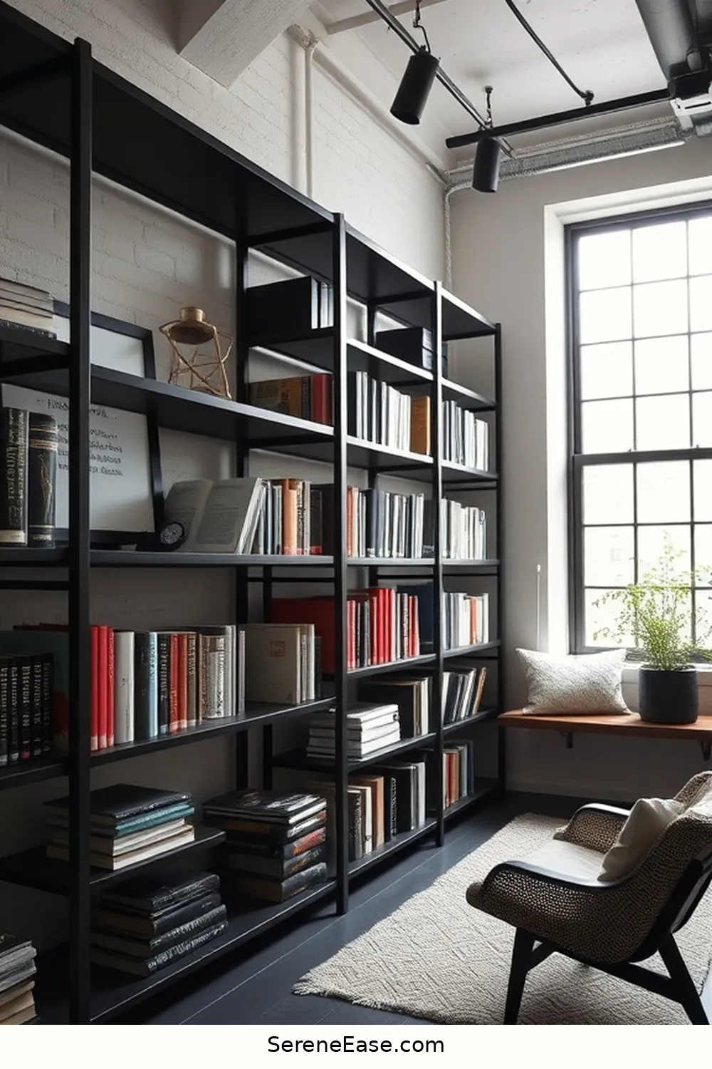 How to Create a Black and White Industrial Style Library 9 Optimizing Space With Shelving for How to Create a Black and White Industrial Style Library